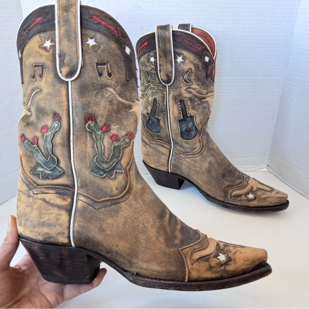 Dan Post western cowgirl cactus inlay dream of longhorn cowboy boots size 8.5